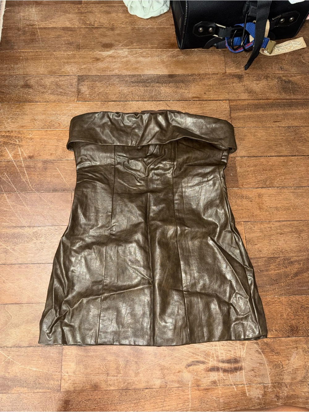 Missguided Brown Strapless Faux Leather Mini Dress